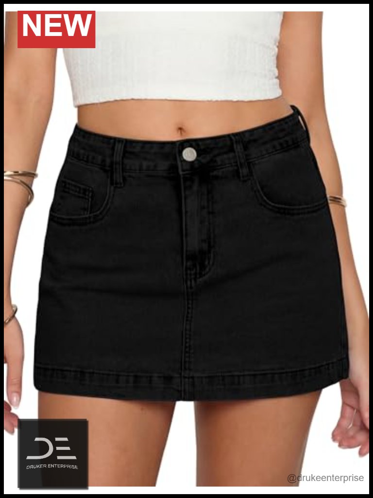 Denim Skirt With Built-In Shorts High Waisted Mini Skort Stretch Women